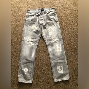 Mens BLVK Rocawear Jeans Cool Hip Hop Design Front + Back 36W 33” Inseam